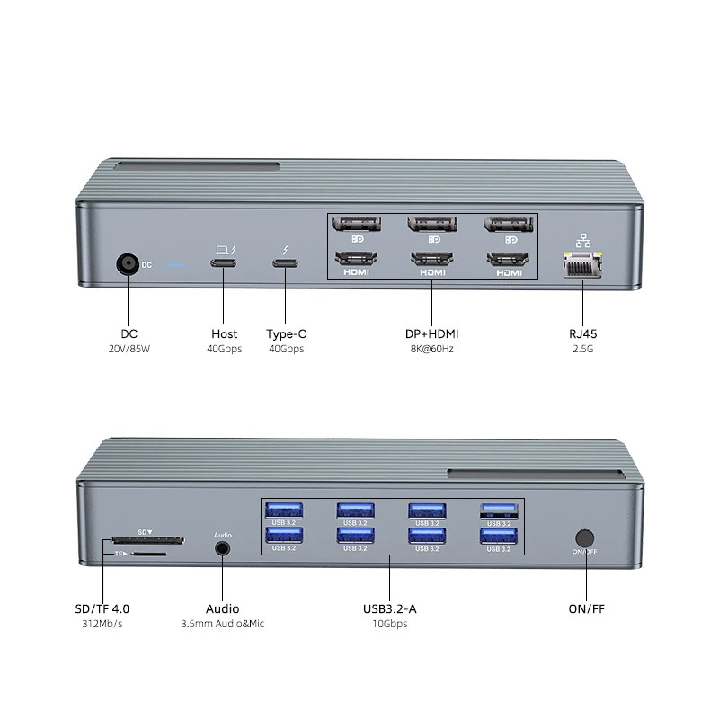 USB C Docking Station Thunderbolt 3 4 Tipe C 8 Port USB 2.5 Gigabit Ethernet Macbook
