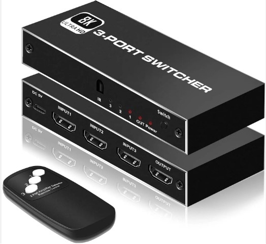 Hdmi 2.1 TV Monitor 3 3 In 1 Out 3 Port 3x1 Mixer Switch IR Remote Control Nintendo Hdmi 2.1 Switcher