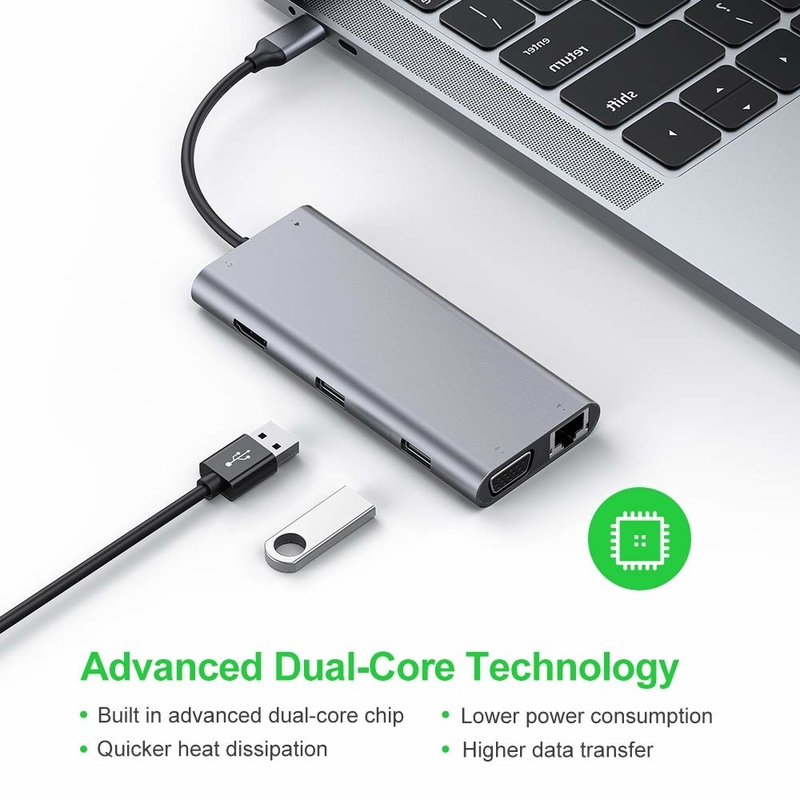 11 Port 11 In 1 USB Type C Hub 10Gbps USB C Docking Station Plug And Play Integrasi perangkat lunak
