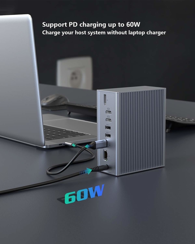 Thunderbolt 3 16 In 1 Tipe-C Dual HDMI USB C Docking Station 4K Video