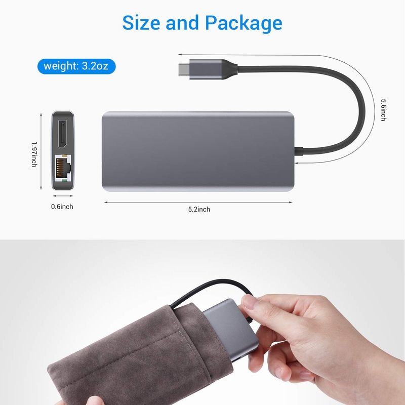 Silver Portable USB C hub multiport adaptor dengan HDMI 3.5mm Audio Jack untuk MacBook Pro