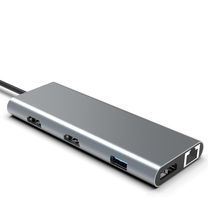 Tipe C USB Hub Ethernet Docking Station Expand Macbook Konektivitas abu-abu untuk untuk laptop