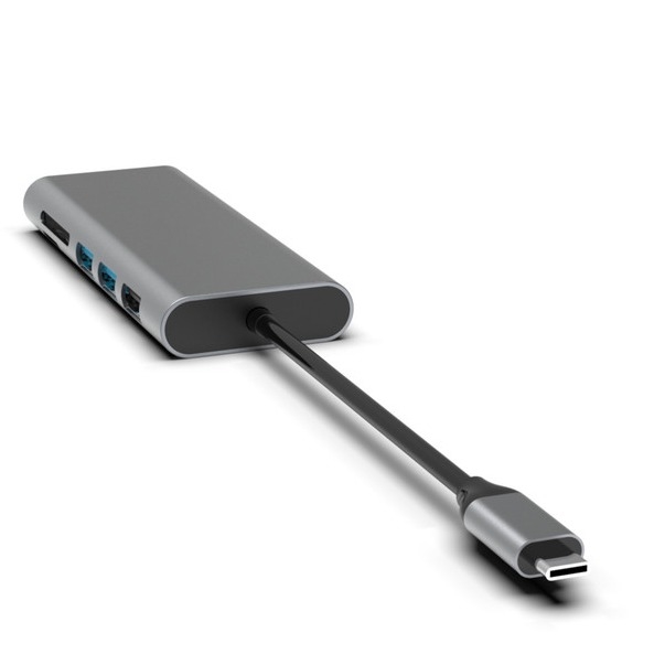 Silver 10-in-1 USB-C Hub dengan HDMI USB 3.0 Ethernet 3.5mm Audio Jack untuk PC dan laptop