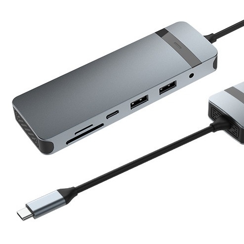 9-in-1 USB-C Hub Docking Station dengan 4K HDMI 100W PD USB 3.0 Card Reader Audio untuk MacBook