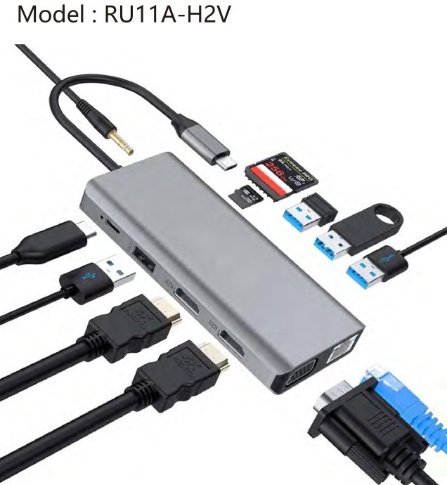 12 in 1 Type C Adapter USB Hub dengan 4K HDMI VGA audio jack port untuk laptop mackbook