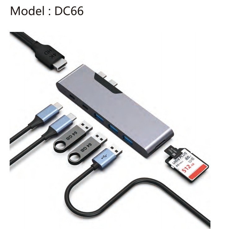 7-In-2 USB C Multiport Hub HDMI Adapter USB 3.0 SD TF Card Reader Untuk MacBook Pro