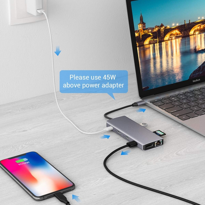 USB A Tipe C Hdmi Usb Hub Dengan Kecepatan Transfer 5Gbps Dan Pasokan Daya