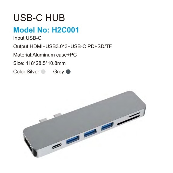 7 In 1 Dual Type C Hub USB C Docking Station Mendukung 4K HDMI Card Reader Untuk Mackbook Pro