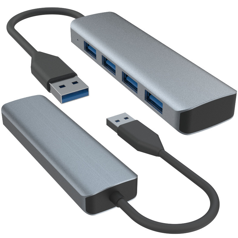 4 Port USB Hub Dengan Pasokan Listrik Elegan Hitam Abu-abu Aluminium Hub Adaptor Untuk Komputer