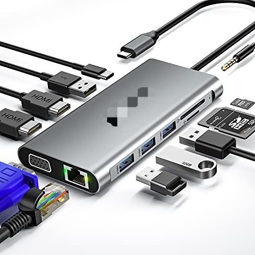 Adaptor USB C 13 dalam 1 4K HDMI Hub Tipe C ke HDMI 4K USB 3.0 2.0 PD Pengubah Pengisian