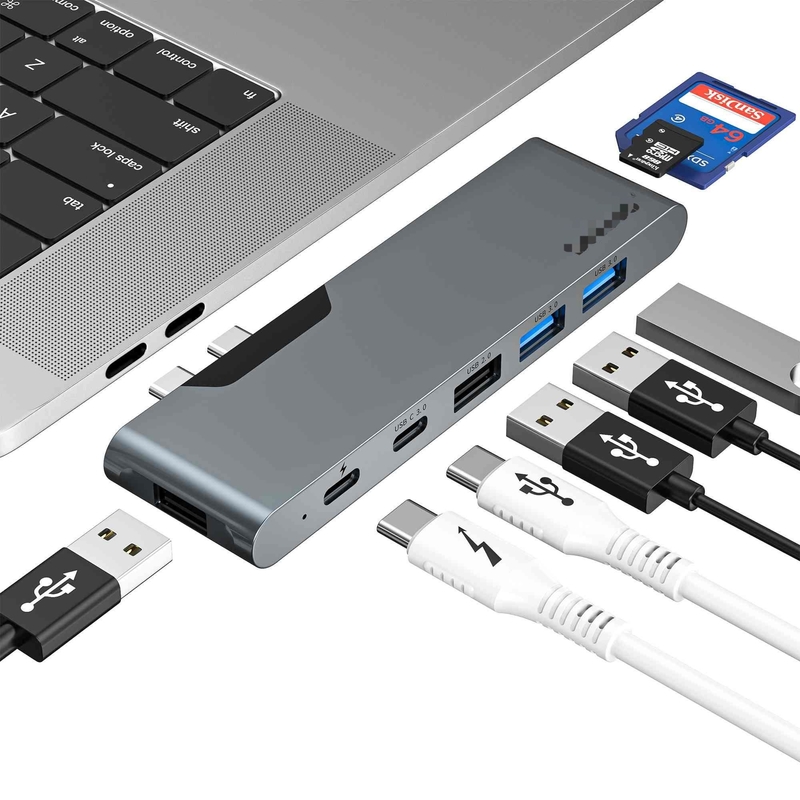 7 In 2 Docking Station USB C Thunderbolt Hub HDMI 4K Card Reader Untuk Macbook Pro