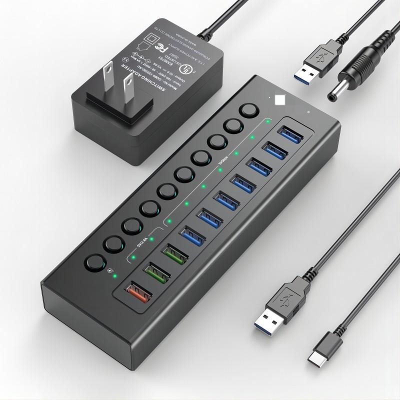 Multi-Port Hub USB C 3.0 Docking Station Laptop Splitter Satu Smart Charging Port Pindah On/Off Individual