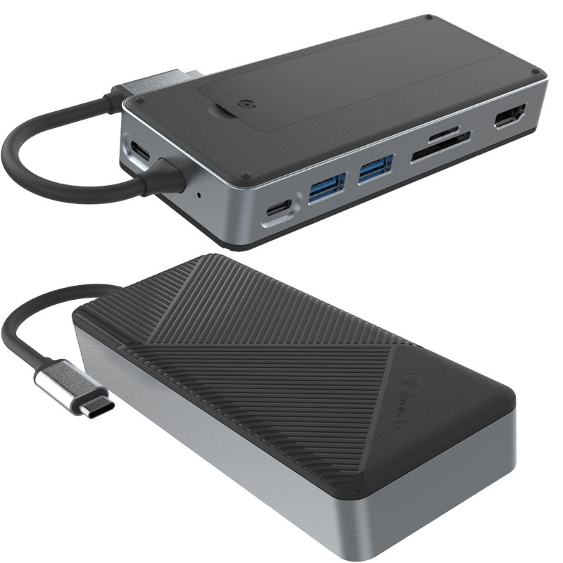8-in-1 dual USB C Docking Station hub Fits M.2 NVMe/SATA SSD dengan diaplaylink dan kipas pendingin