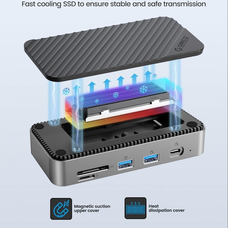 USB C Displaylink Docking Station dengan 10Gbps USB 3.2 Gen2 M.2 NVMe/SATA SSD Reader