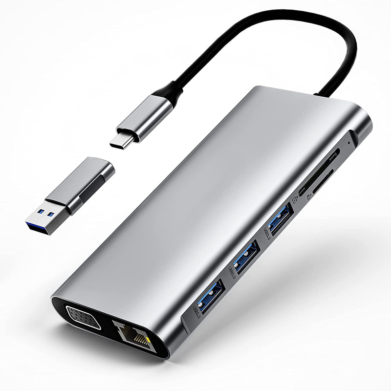 12 In 1 Dual Hdmi Usb C Hub USB C Docking Station Adaptor VGA Ethernet 100W PD