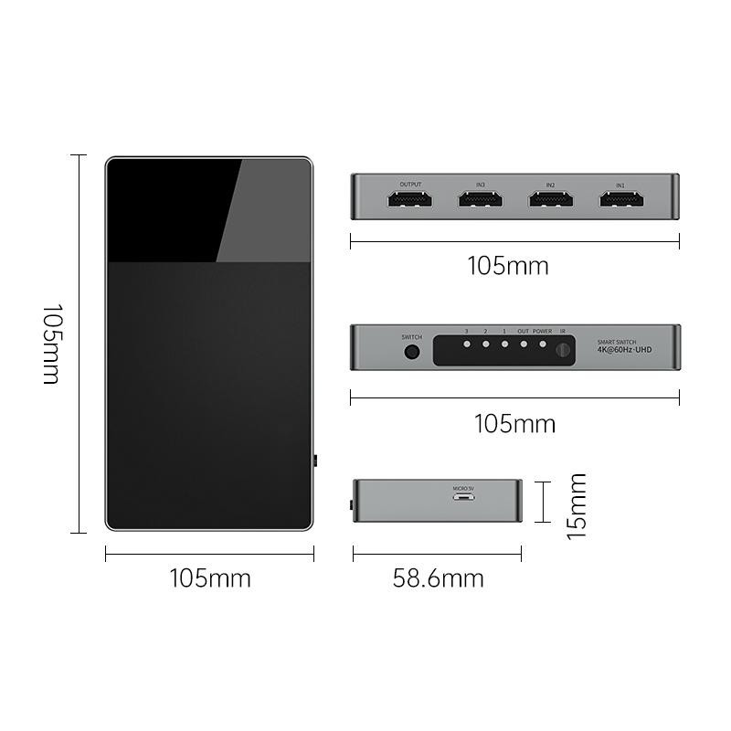3-In-1 Multi Input HDMI Selector Switch 4k Dengan HDCP 2.2 Aluminium Build Auto Switching