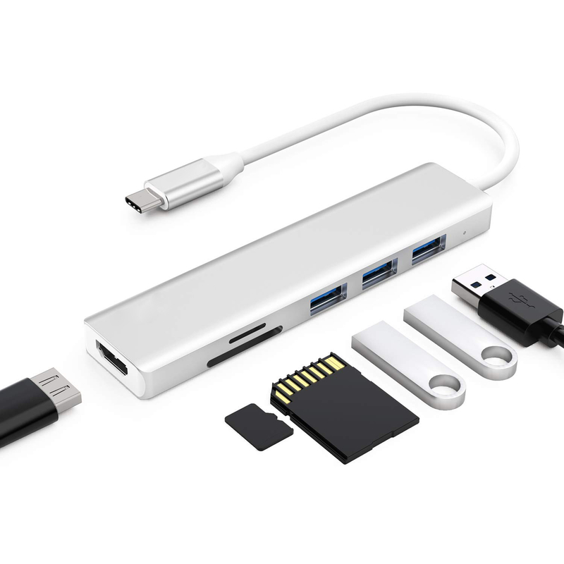6 Port Usb-C Hub Splitter Usb-C Expander Adaptor Usb Portabel Hub Data Multiport