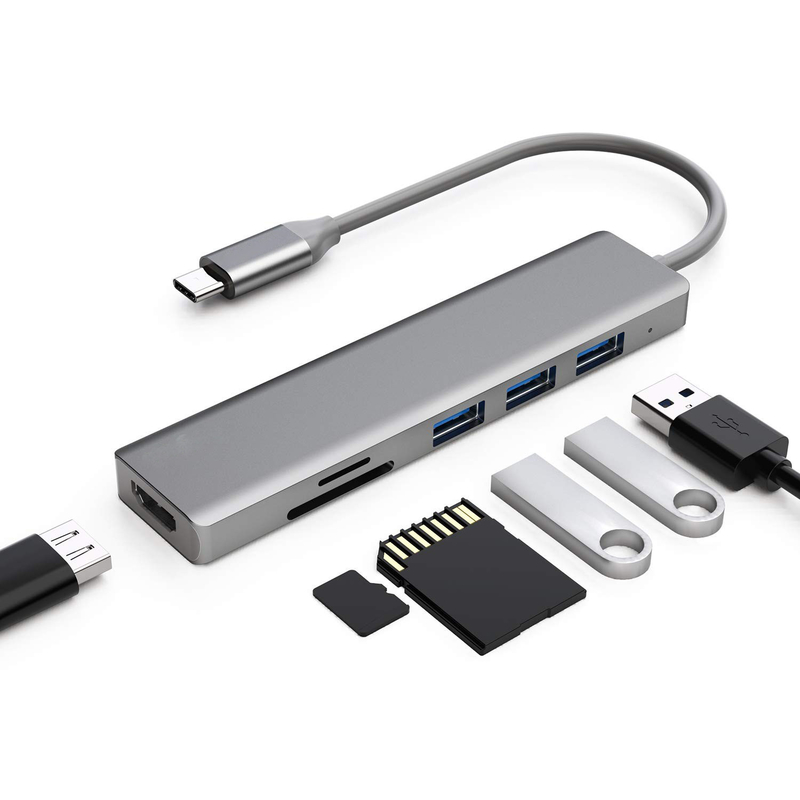 6 Port Usb-C Hub Splitter Usb-C Expander Adaptor Usb Portabel Hub Data Multiport