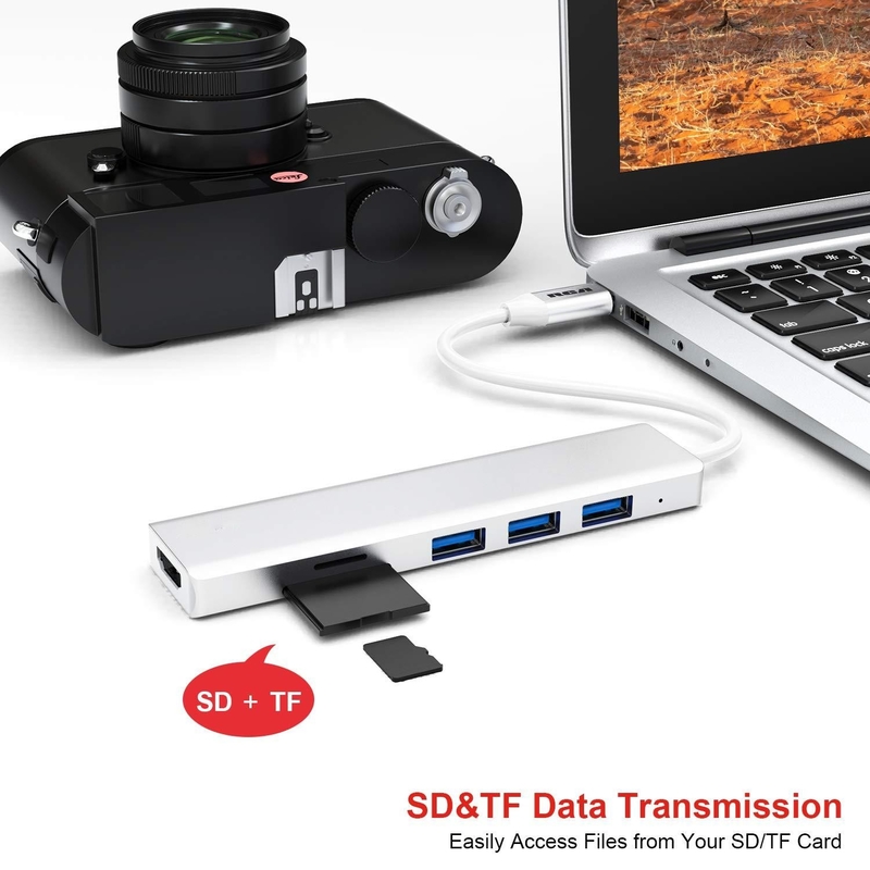 6 Port Usb-C Hub Splitter Usb-C Expander Adaptor Usb Portabel Hub Data Multiport