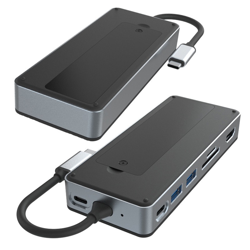 Aluminium USB C Hub 9 In 1 Stasiun Docking Tipe C Dengan Kandang SSD Multifungsi