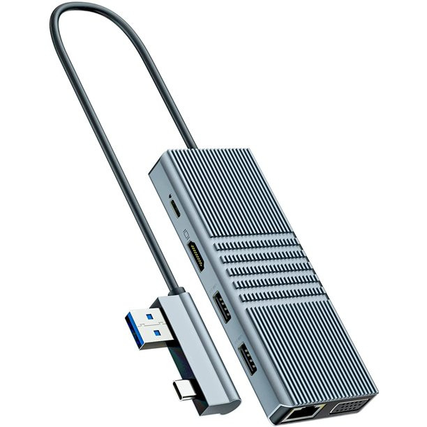 8 In 1 USB Hub Rj45 Docking Station Dual Type C To RJ45 Port/USB3.0/PD/H-D-M-I/Card