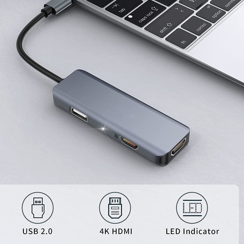 Dual HDMI USB C Dock Hub Aluminium USB C Adapter Monitor 3 In 1 Dongle Dengan 4K HDMI