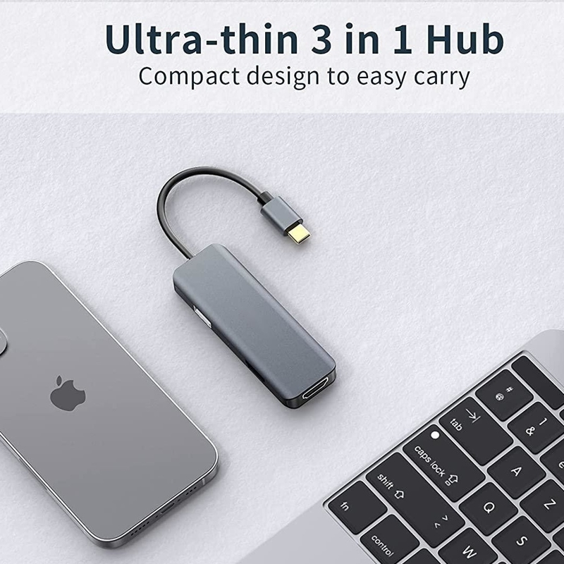 Dual HDMI USB C Dock Hub Aluminium USB C Adapter Monitor 3 In 1 Dongle Dengan 4K HDMI