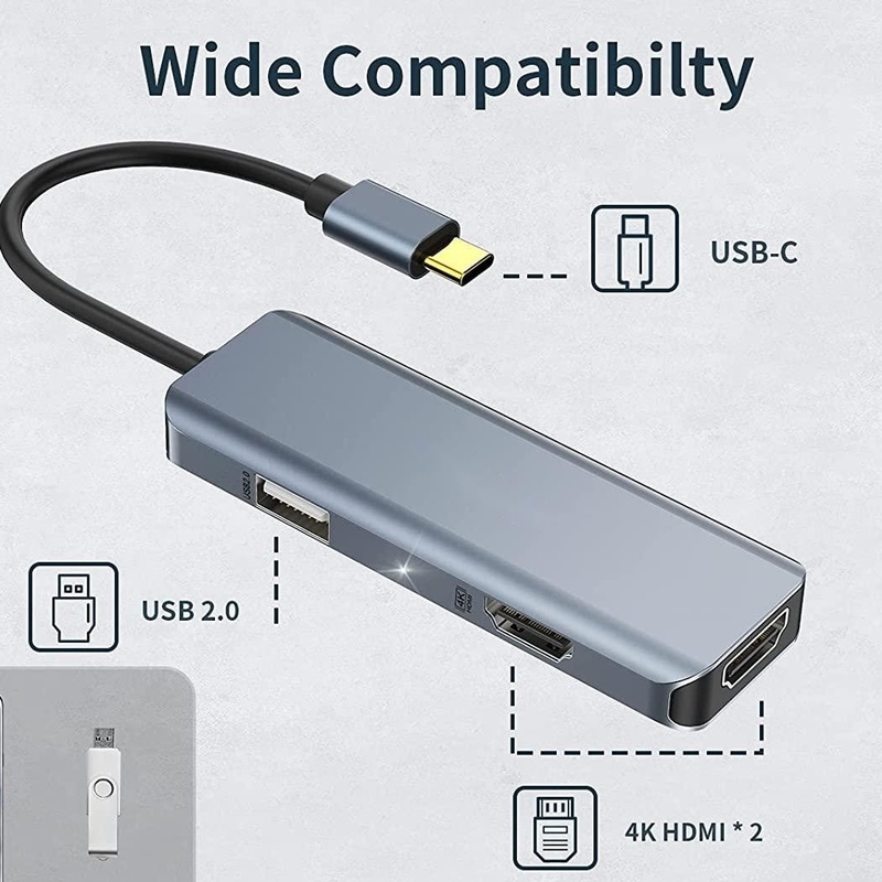 Dual USB C Adapter 3 In 1 Dongle 4K HDMI Docking Station Kompatibel MacBook Pro