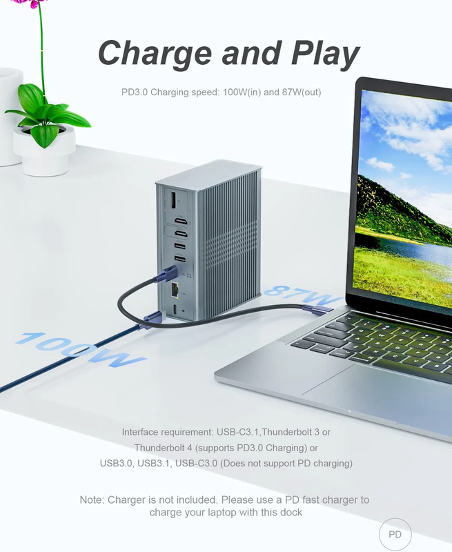 Laptop USB C Docking Station Triple Monitor 16-In-1 USB C Dock Dengan Displaylink