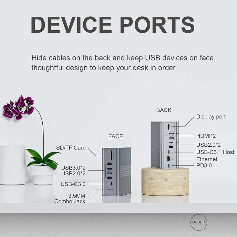 Laptop USB C Docking Station Triple Monitor 16-In-1 USB C Dock Dengan Displaylink