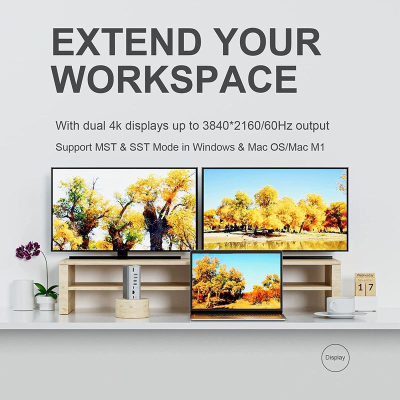 Laptop USB C Docking Station Triple Monitor 16-In-1 USB C Dock Dengan Displaylink