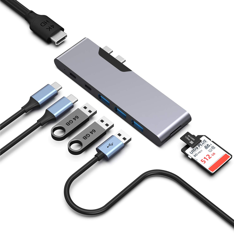 8 In 1 Dock Station Dual USB C Power Adapter Hub Card Reader Pro Pad Converter USB Hub Untuk Mac