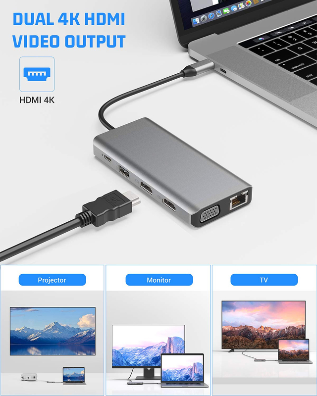 USB C 11 In 1 Multiport Dock Type C Triple USB 3.0 TF Card Type-C Laptop USB-C