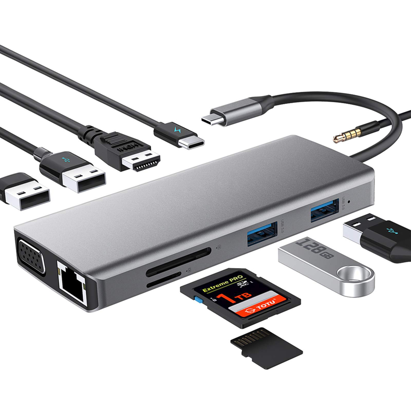 USB C Dual HDMI Hub ICZI USB C Hub 11 In 1 USB C Multiport Adapter Dengan 2 HD 4K 30Hz 4 USB