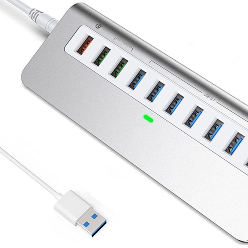 7-In-1 USB-A Hub Dengan DC JACKI USB 3.0 Tipe A 10Gbps Untuk Laptop Dan PC