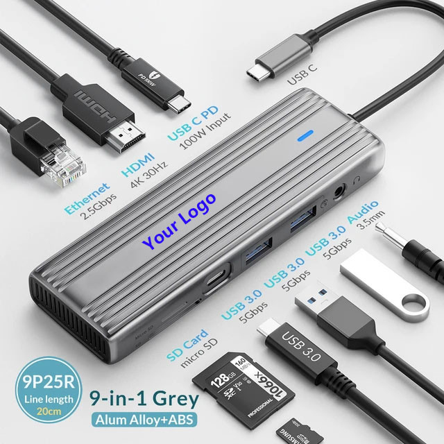 USB C Hub dengan 4K HDMI dan USB 3.0 Berkecepatan Tinggi Kompatibel untuk Windows Mac
