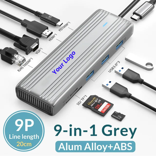 USB C Hub dengan 4K HDMI dan USB 3.0 Berkecepatan Tinggi Kompatibel untuk Windows Mac