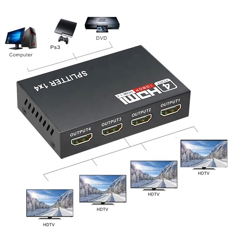 Professional HDMI Splitter 1x4 Full HD 3D 1080P 4 Port Converter Untuk TV Wanita-Wanita