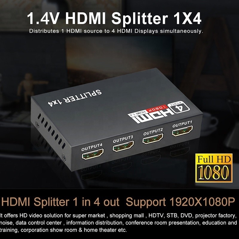 Professional HDMI Splitter 1x4 Full HD 3D 1080P 4 Port Converter Untuk TV Wanita-Wanita