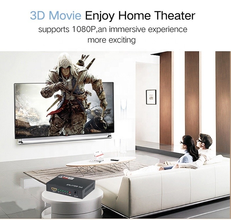 Professional HDMI Splitter 1x4 Full HD 3D 1080P 4 Port Converter Untuk TV Wanita-Wanita