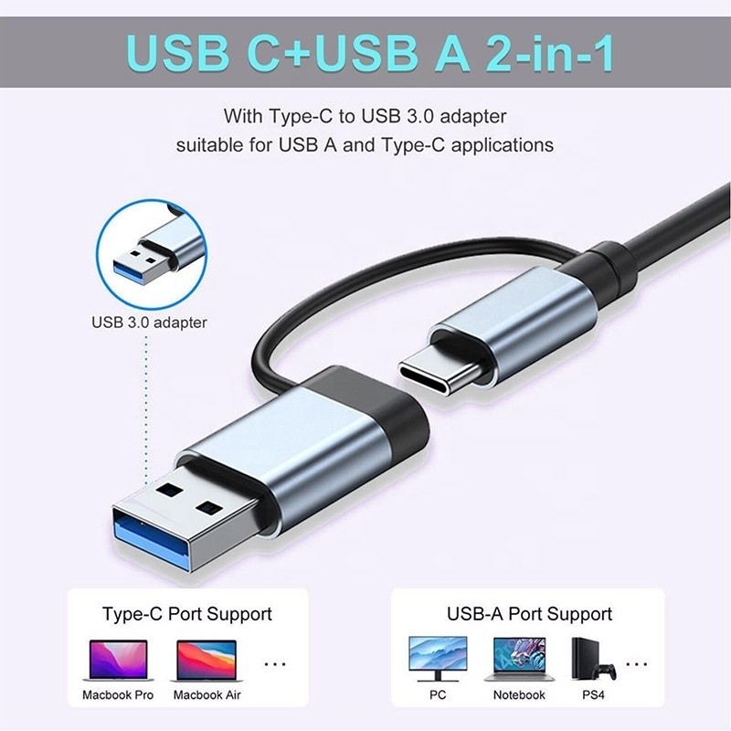 8-In-1 USB 3.0 Hub 3*USB 2.0 3.5mm Audio SD/TF Card Reader Output untuk Transfer Data dan Pengisian