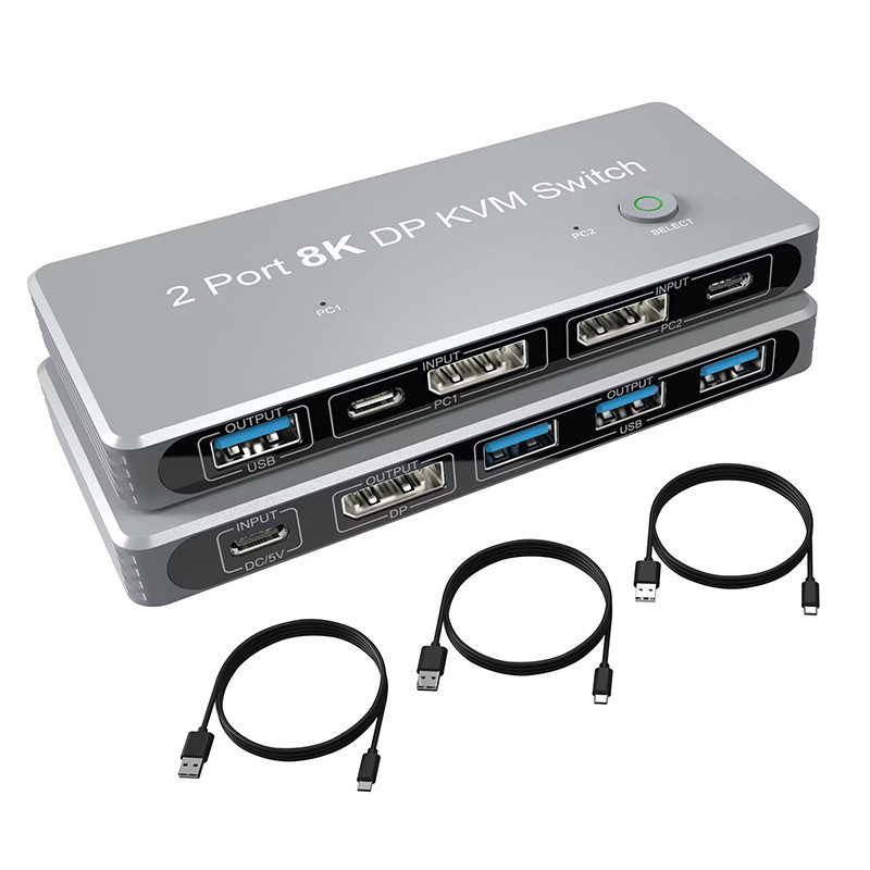 2-Port Displayport dan USB KVM Switch 4K 144Hz 8K 60Hz 1.4 dengan 1.4 DP USB Interface