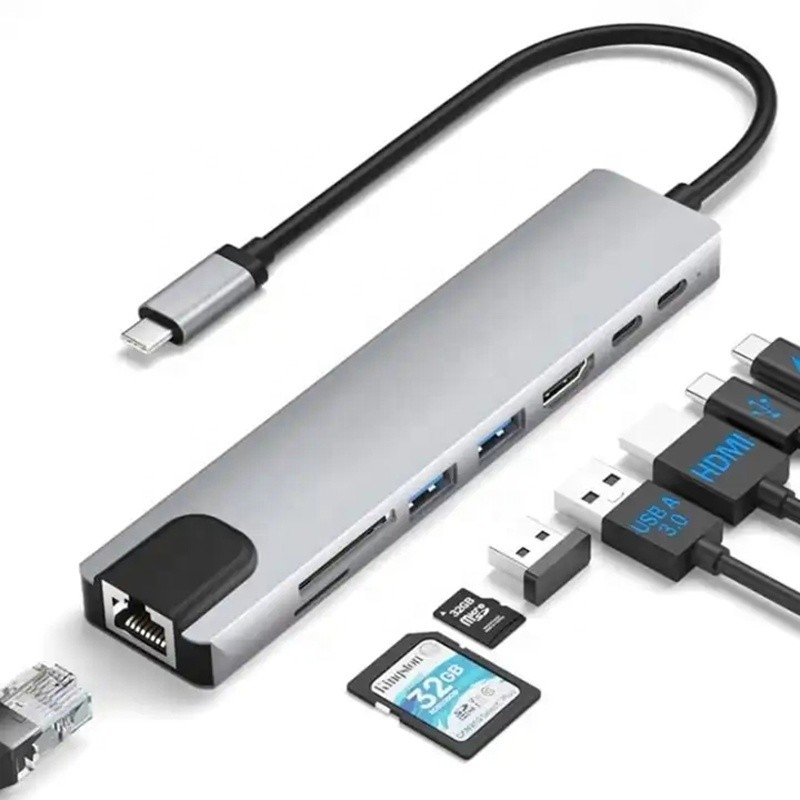 Adaptor Multiport USB Type C Hub 8-In-1 yang serbaguna untuk multitasking dan transfer data