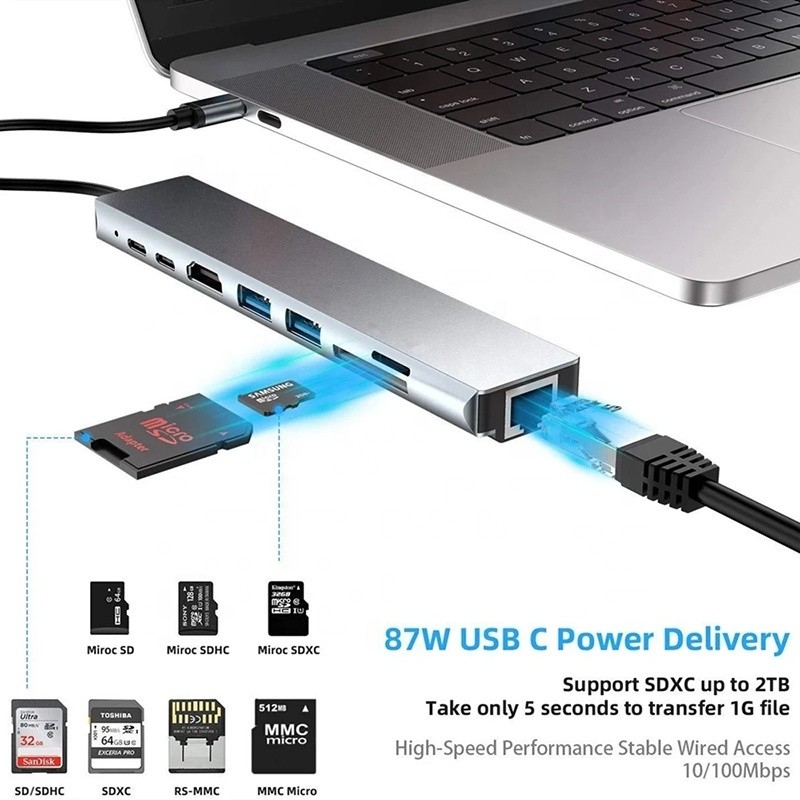 Adaptor Multiport USB Type C Hub 8-In-1 yang serbaguna untuk multitasking dan transfer data