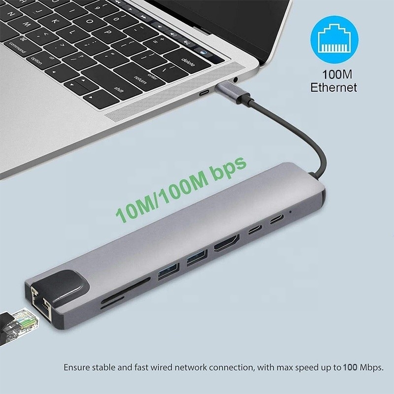 Adaptor Multiport USB Type C Hub 8-In-1 yang serbaguna untuk multitasking dan transfer data