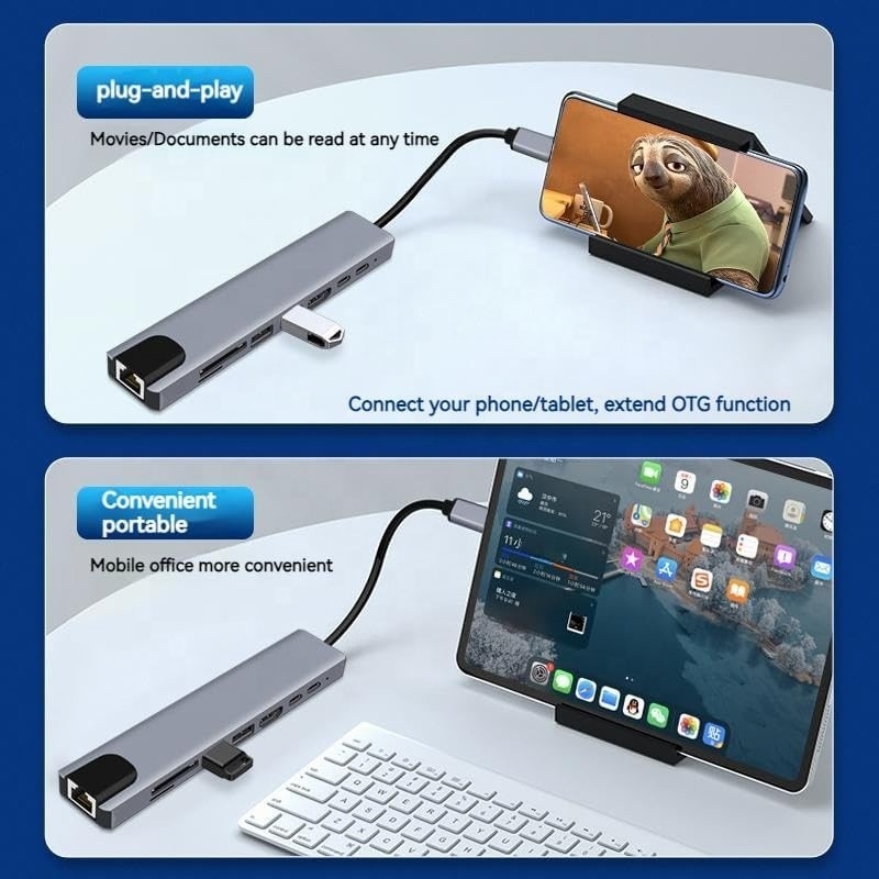 Adaptor Multiport USB Type C Hub 8-In-1 yang serbaguna untuk multitasking dan transfer data