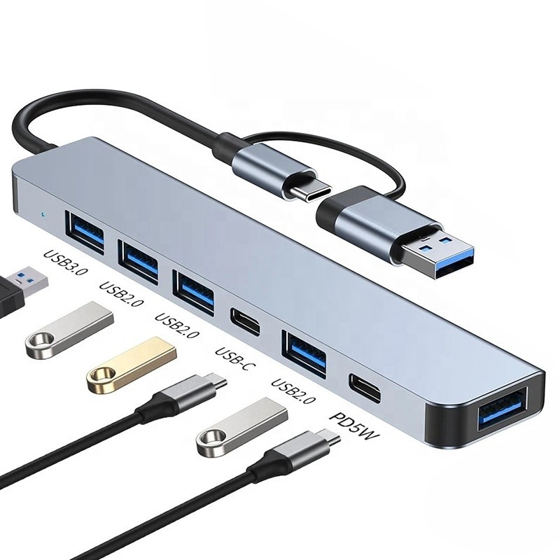 Alloy Aluminium 7 In 1 USB Splitter untuk Laptop Desktop PC Dapat diterima OEM / ODM