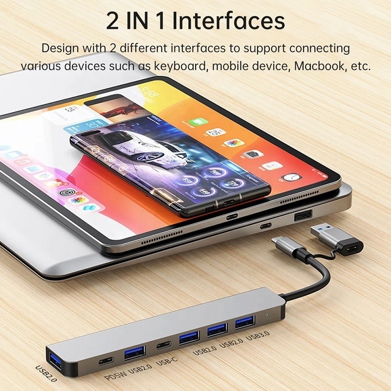 Alloy Aluminium 7 In 1 USB Splitter untuk Laptop Desktop PC Dapat diterima OEM / ODM