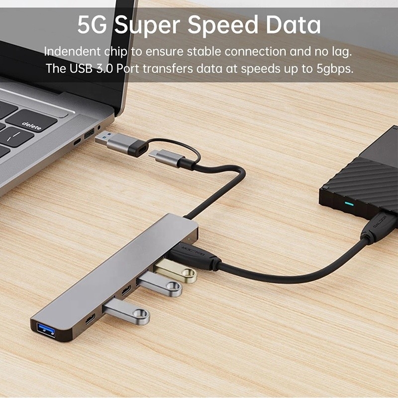 Alloy Aluminium 7 In 1 USB Splitter untuk Laptop Desktop PC Dapat diterima OEM / ODM