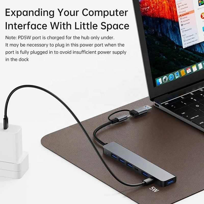 Alloy Aluminium 7 In 1 USB Splitter untuk Laptop Desktop PC Dapat diterima OEM / ODM